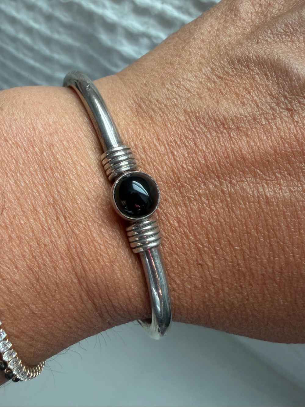 Sterling Silver Black Stone Cuff Bracelet